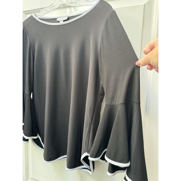 Sam and Jess Black/White Blouse‎ Contrast Trim Bell 3/4 Sleeve Women’s Petite LG - Picture 7 of 11